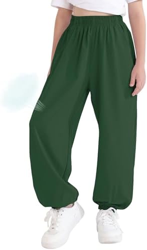 Girls Summer Lightweight Baggy Joggers with Pockets,Wide - Army Green