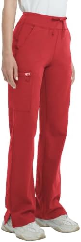 High Rise Yoga Scrub Pants Women - Straight Wide Leg - Red