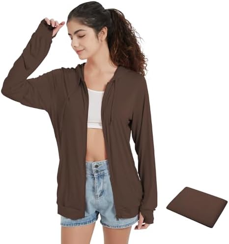Light Weight Zip Up Hoodie Thin Summer Jacket - Brown