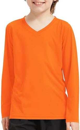 4T to Youth Neon Shirt Kids Rash Guard UPF 50+ V-Neck Dry Fit Athletic Performance Long Sleeve Shirts for Boys and Girls