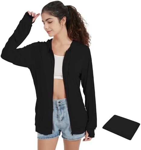 Light Weight Zip Up Hoodie Thin Summer Jacket For Women Black