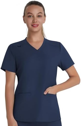 Scrub Top for Women – Soft Stretch V-Neck Scrubs with 2 Inset Slip Pockets and a Curved Hemline, Easy Care