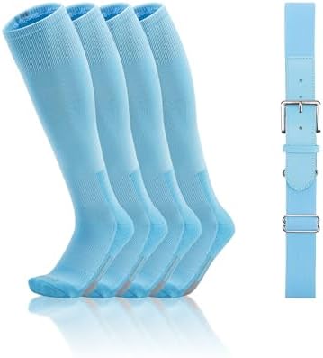 Toddler Baseball Socks And Belt Set, 2 Pairs of Socks - Baby Blue