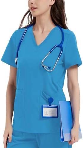 Yoga Scrub Top for Women V Neck Shirt with 2 Pockets, Comfort Soft Stretch, Easy Care